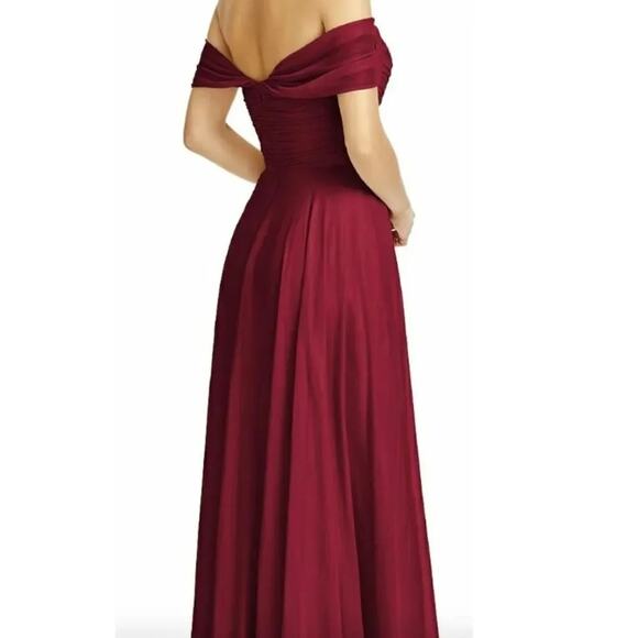 Dessy Collection Vivian Diamond 2970 Claret Off the Shoulder Draped Dress $284 - Picture 7 of 15